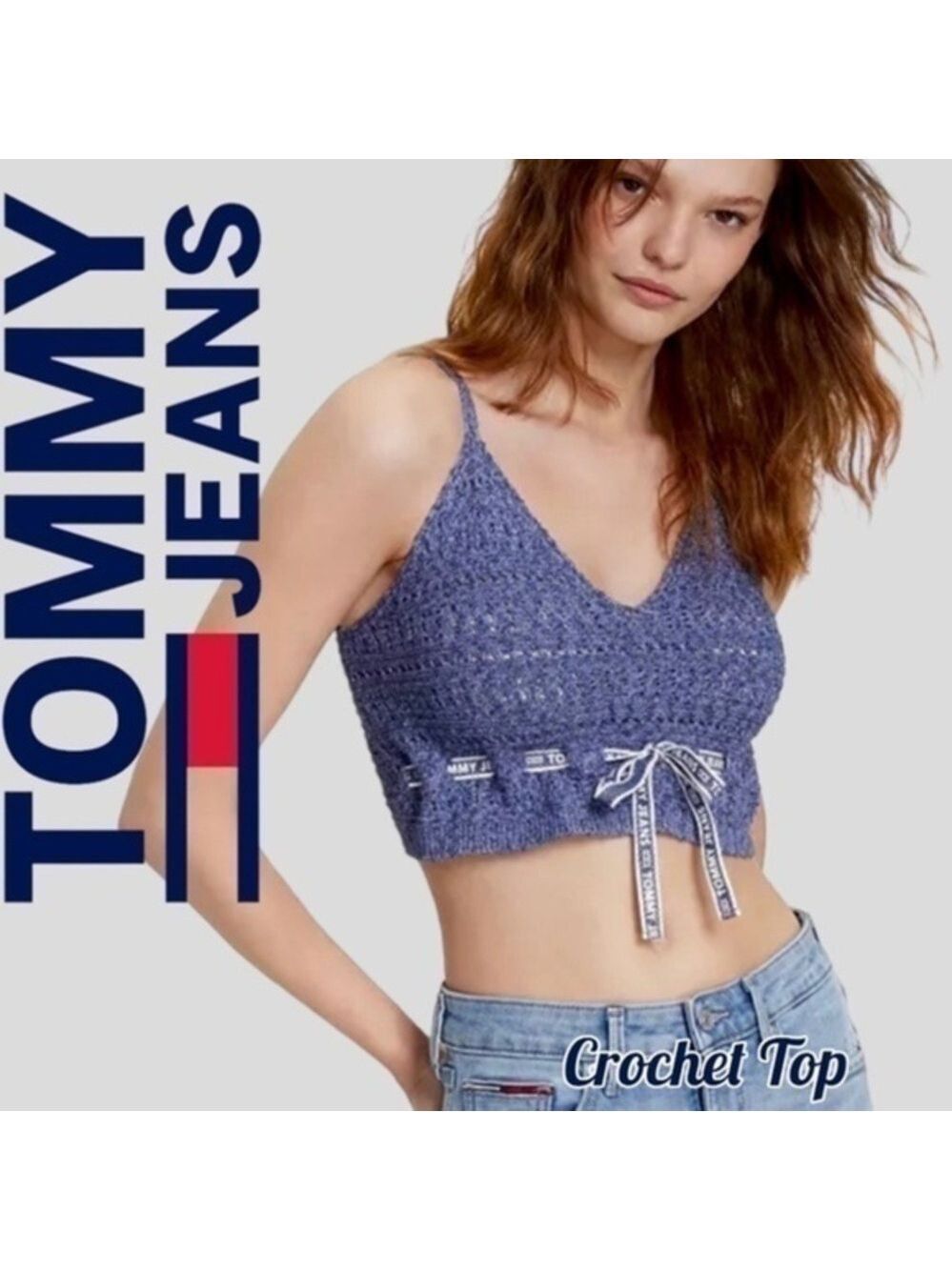 TOMMY JEANS NWT Cropped Logo-Tie Crocheted Sweater Tank Top/XL